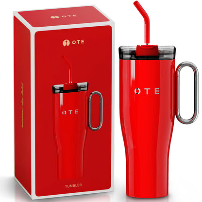 Ote1.2 l (42 oz) kávový hrnec jít, double-walled steel vacuum insulated mug with handle and straw, bpa free, portable car mug tumbler, thermal mug, kávový šálek na teplé a studené nápoje