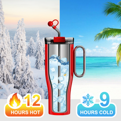 OTE 1.2 L (1140 g) cestovní hrnek s uchem, dvoustěnný ocelový vakuově izolovaný hrnek s brčkem, bez BPA, přenosný hrnek do auta, termohrnek, šálek na kávu na teplé a studené nápoje