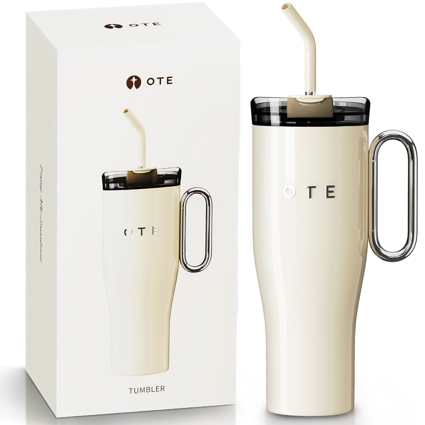 Ote1.2 l (42 oz) kávový hrnec jít, double-walled steel vacuum insulated mug with handle and straw, bpa free, portable car mug tumbler, thermal mug, kávový šálek na teplé a studené nápoje