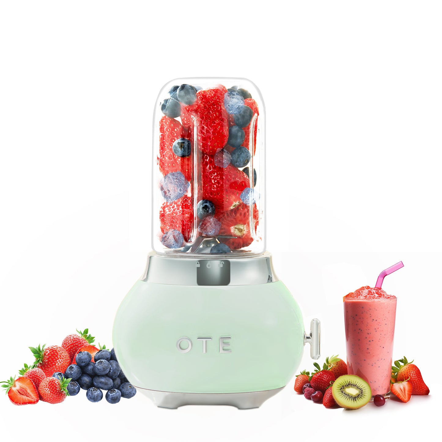 OTE Smoothie maker mixér, Retro Kitchen Malý skleněný mixér na koktejly a smoothie, se sklenicí 400 ml