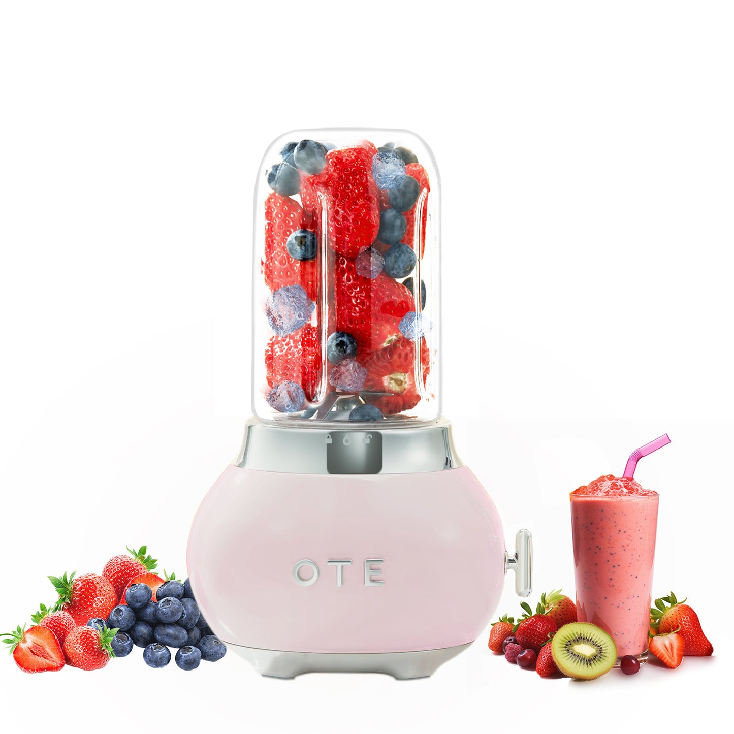 OTE Smoothie maker mixér, Retro Kitchen Malý skleněný mixér na koktejly a smoothie, se sklenicí 400 ml