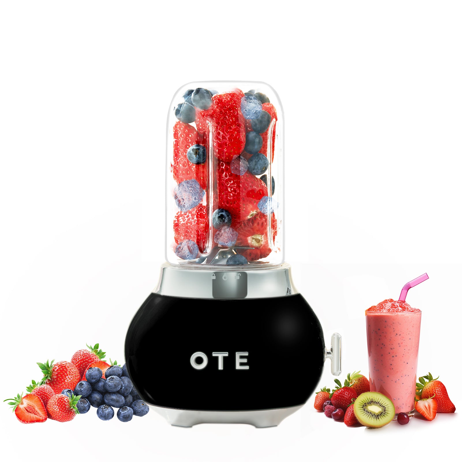 OTE Smoothie maker mixér, Retro Kitchen Malý skleněný mixér na koktejly a smoothie, se sklenicí 400 ml